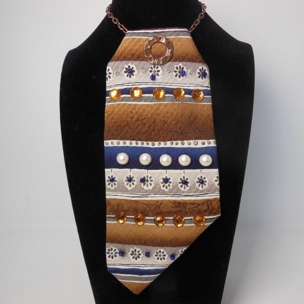 Woman's Beaded pendent tie, hand beaded necklace, handcrafted  neckwear, unique